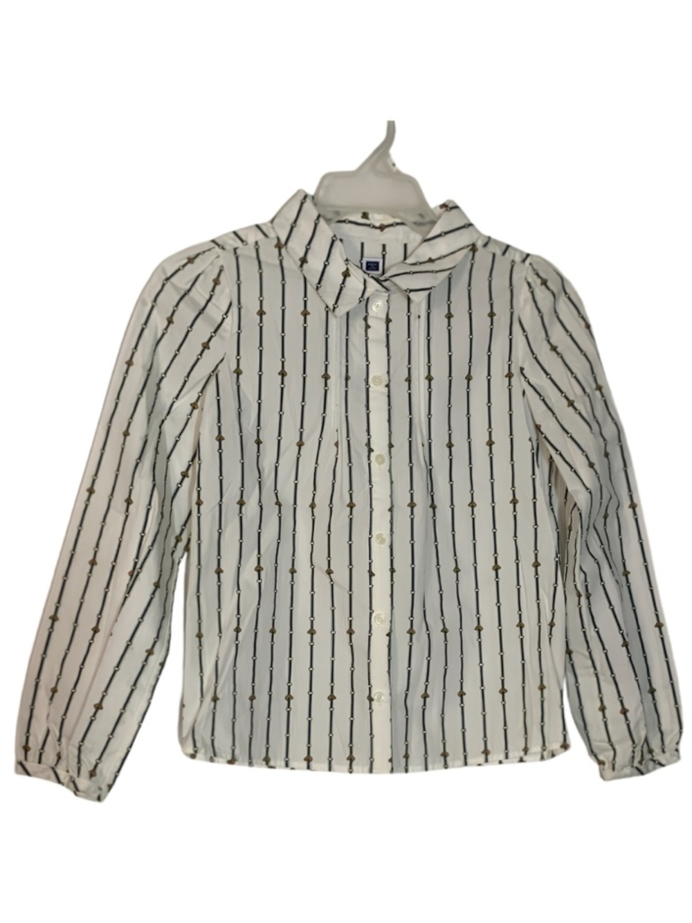 Janie and Jack Cream Striped Shirt Pleated Button Up 12 Preppy Animal Print